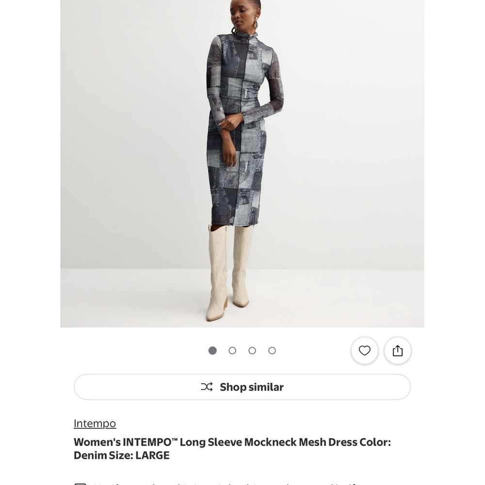INTEMPO Long Sleeve Mockneck Mesh Dress in Patchwork Gray